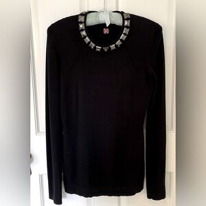 Burberry black jersey top with jewel trim neckline. Size S